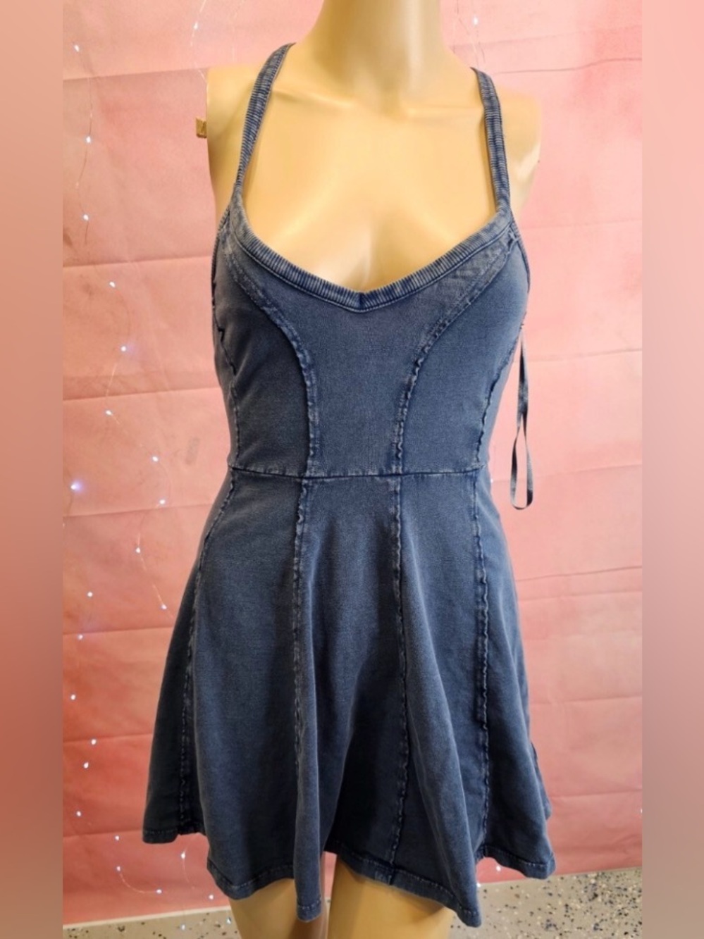 Urban Outfitters Washed Denim-Look Spaghetti Strap Dress in Slate